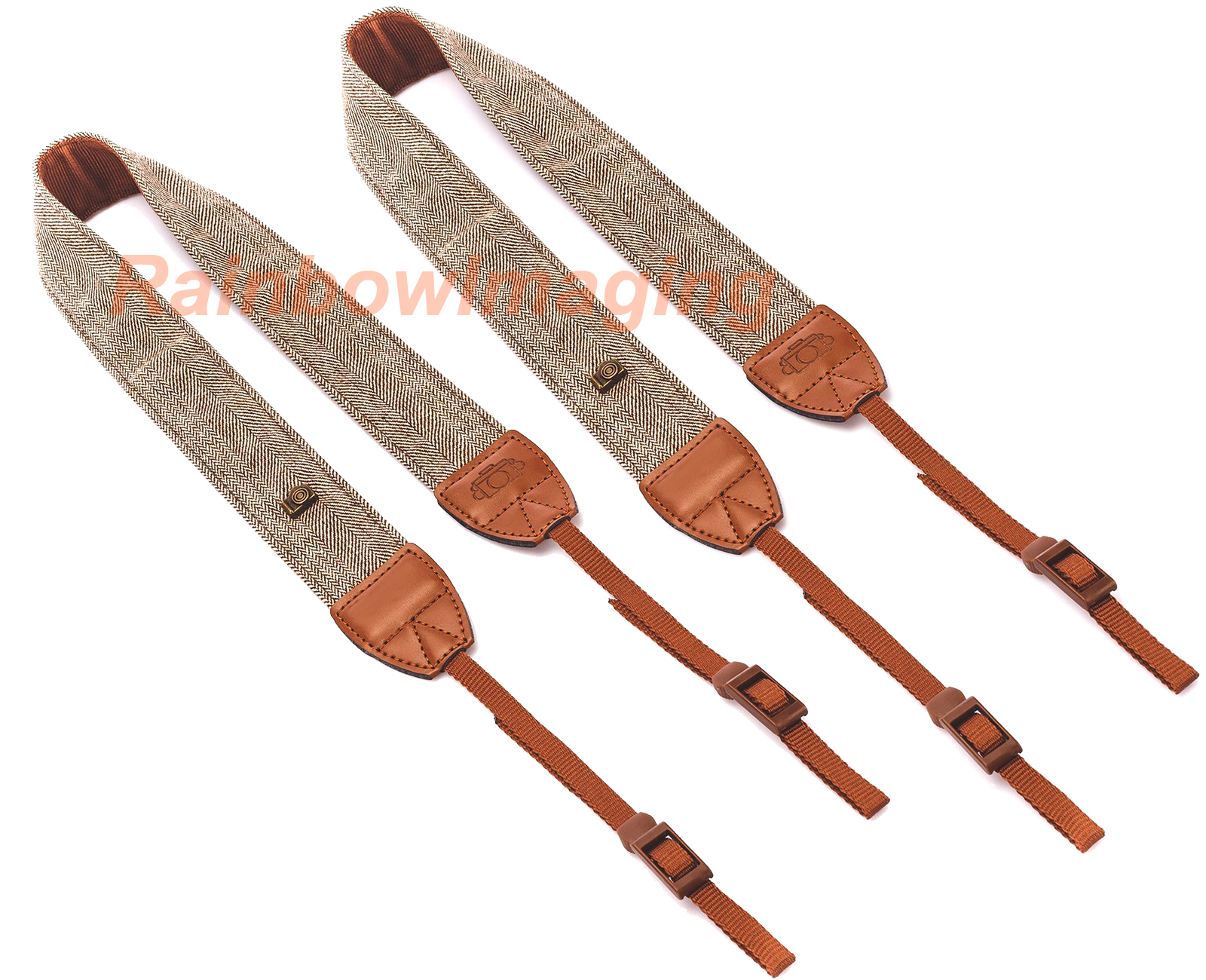 2 x Vintage Classic White and Brown Weave Camera Shoulder Neck Strap Belt DSLR