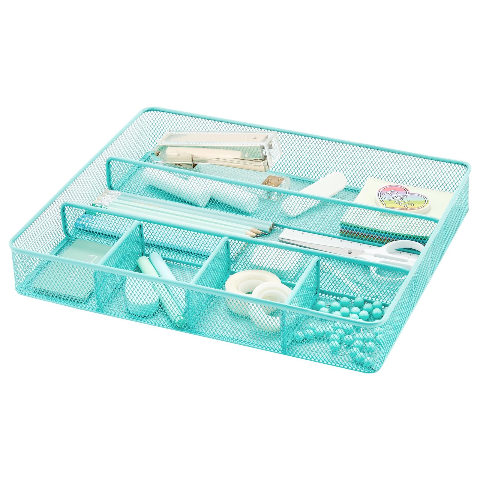 Large Desktop Organizer Tray Metal Mesh Storage Dividers MakeUp Office