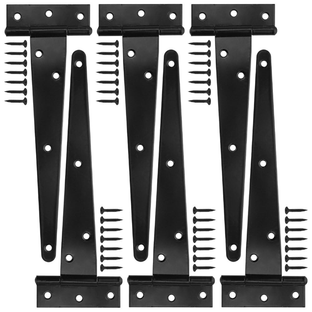 XINMEIWEN 6Pack 8Inch Black TStrap Shed Hinge Heavy Duty Barn Gate Hinges She...