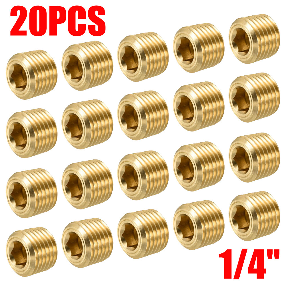 20Pcs Brass Pipe Plug 1/4" NPT Male Thread Hex Internal Head Socket Fitting USA