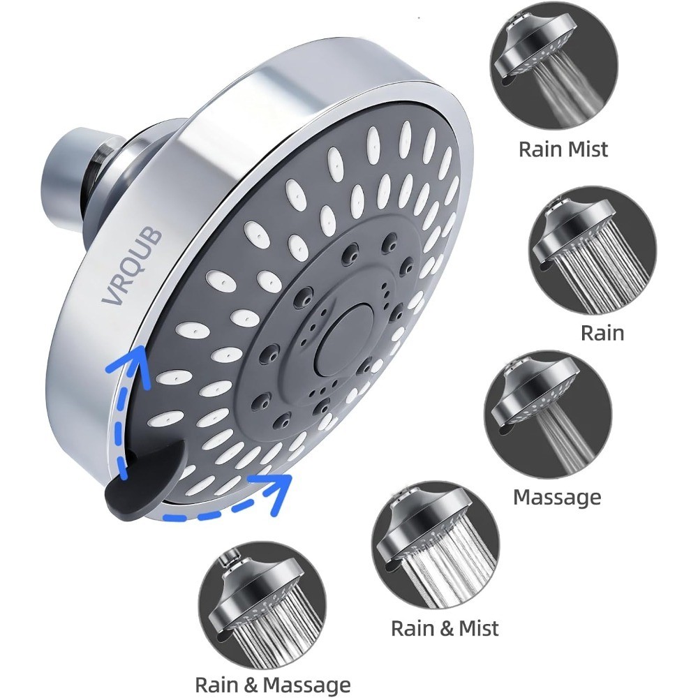 High Pressure Fixed Shower Head 5 Spray Mode High Flow Rainfall Showerhead 4
