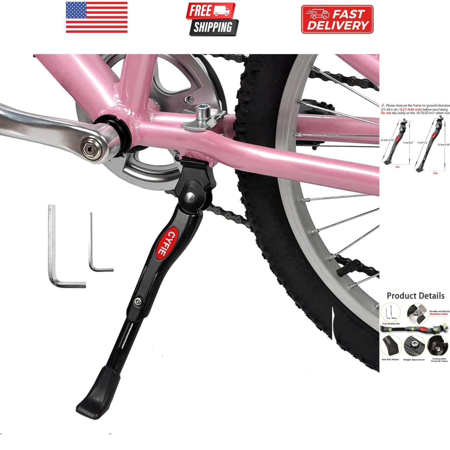 Bike Kickstand for 16 18 20 Inch Kids Adjustable Center Mount Bicycle Kicksta...