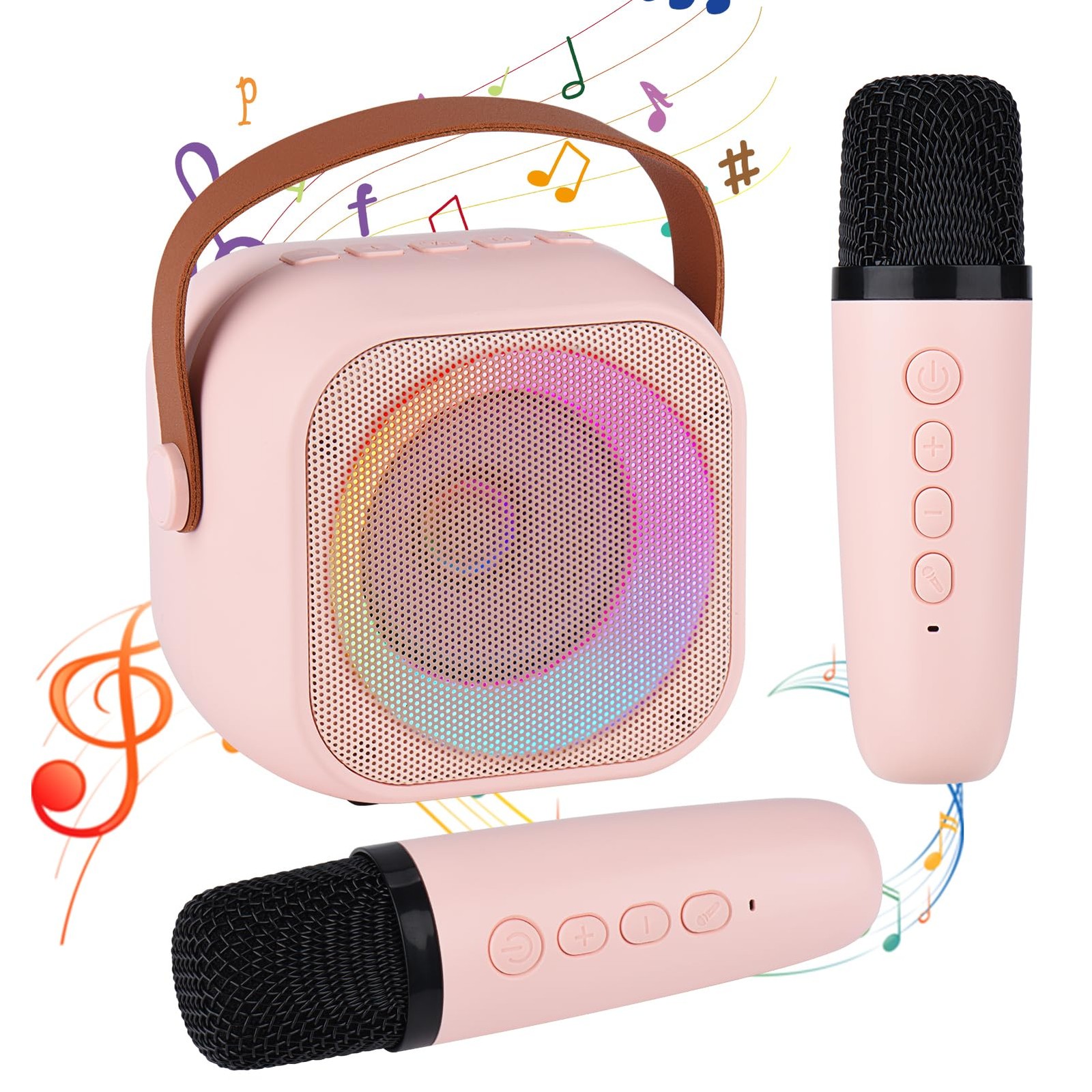 Karaoke Machine for Kids Adults, Mini Portable Bluetooth Pinkcolor