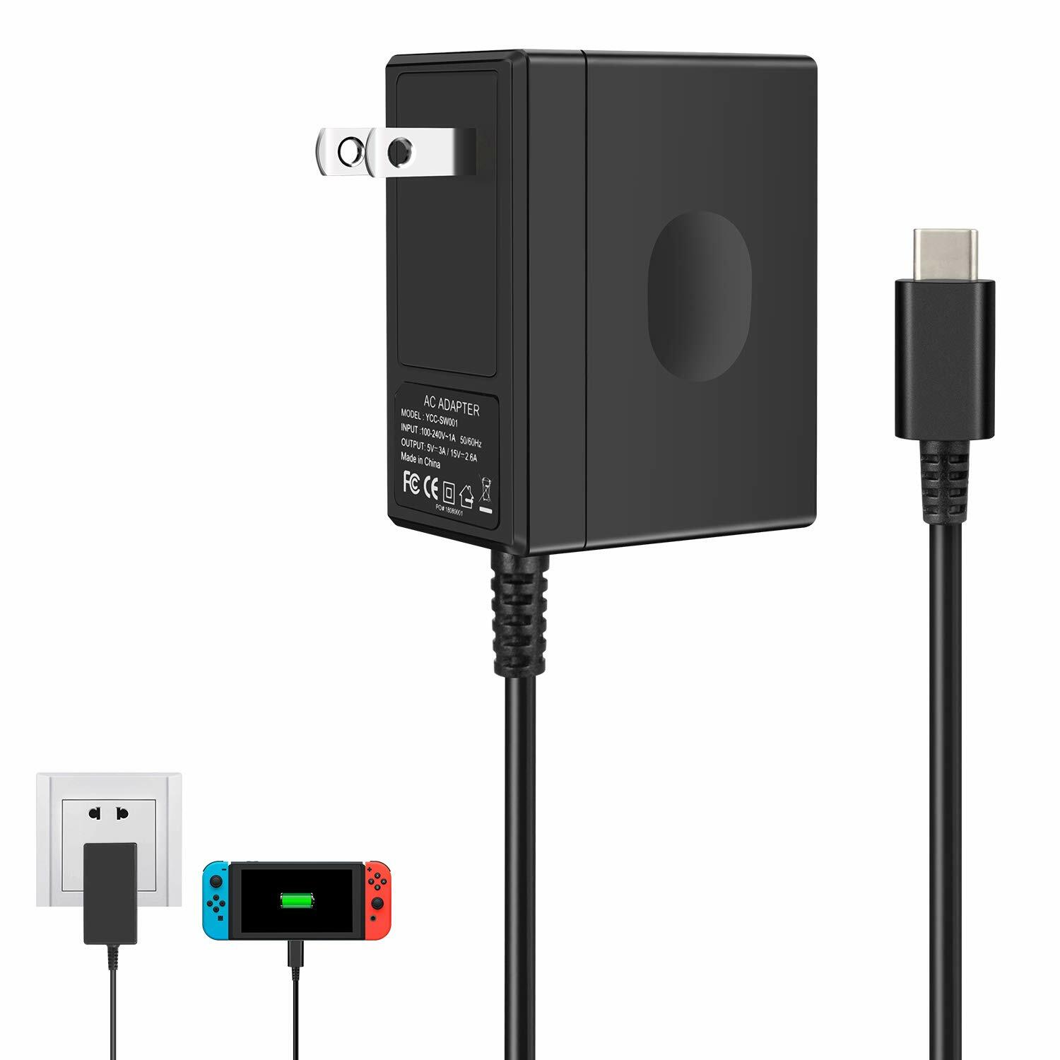 Wall Charger for Nintendo Switch, Portable AC Adapter with Power Cord Dock/Pro