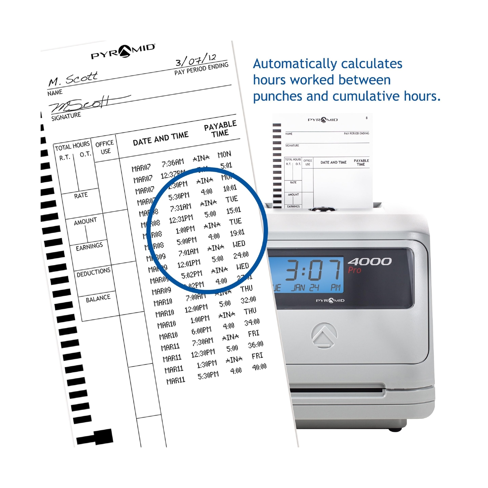 Pyramid Time Systems - Model 4000 Auto Totaling Time Clock, Electronic Time P...