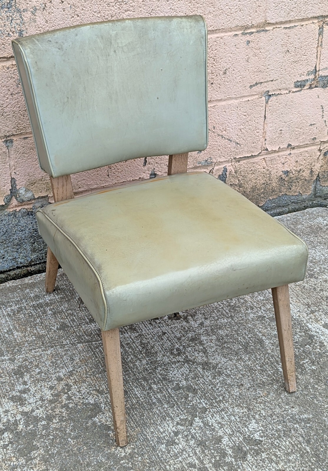 Antique Vintage Mid-Century Modern SOLID Oak Wood Wooden Upholstery Vinyl Chair