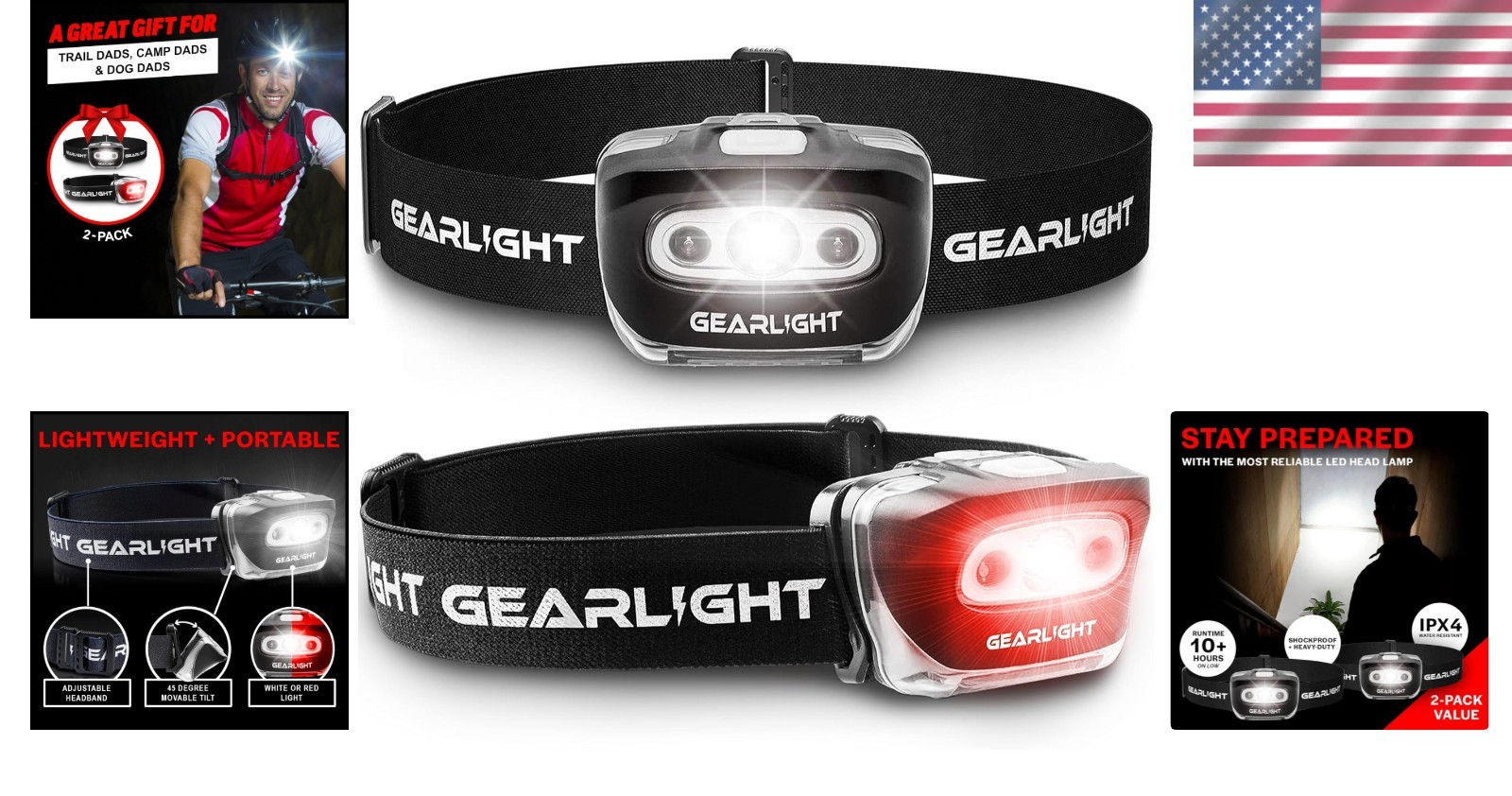 Versatile LED Headlamp Set - 2 Adjustable, Water-Resistant Lights for Every Need