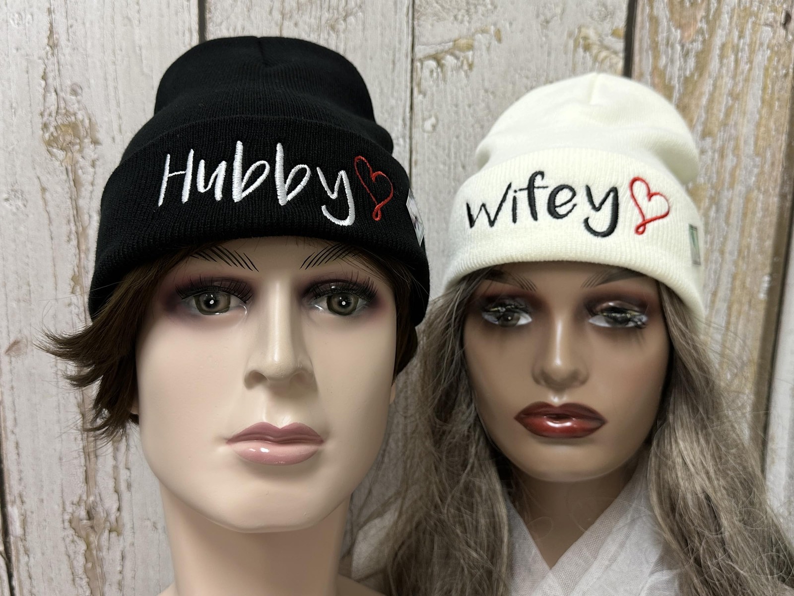 Enodtter Embroidered Hubby Wifey One Size, (Black & White)