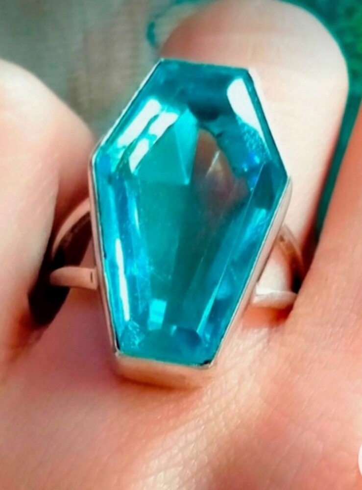Blue Topaz Gemstone Coffin 925 Sterling Silver Valentine Jewelry Women C-670