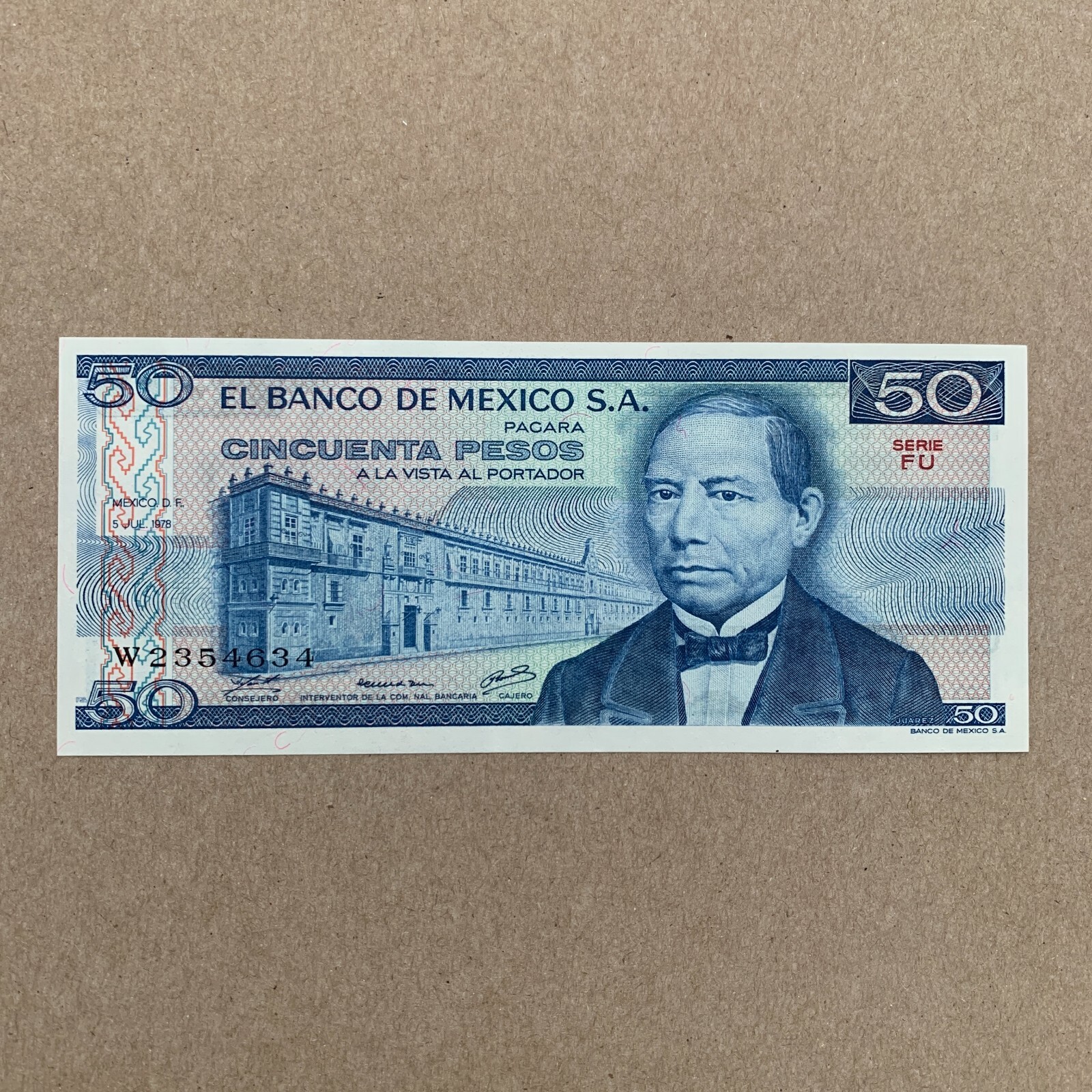 Mexican 50 Pesos banknote Currency. Benito Currency 1978 UNC Mexico Zapotec