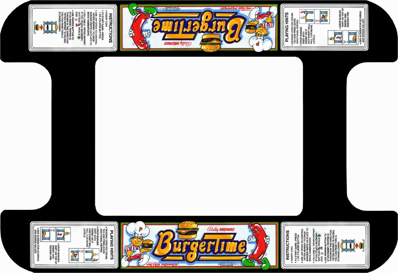 Bally Midway BURGERTIME cocktail arcade machine glass underlay
