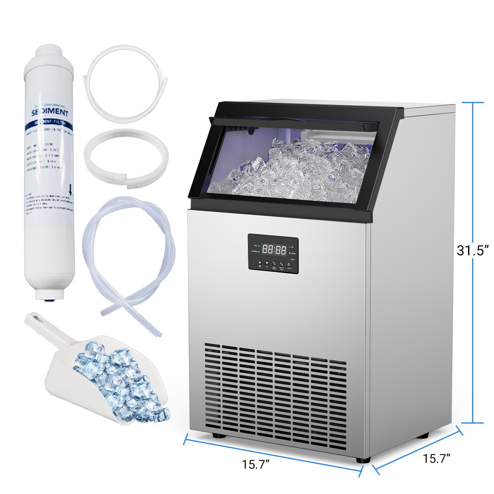200Lbs Commercial Ice Maker Bar Restaurant Ice Cube Machine with 45lbs Storage