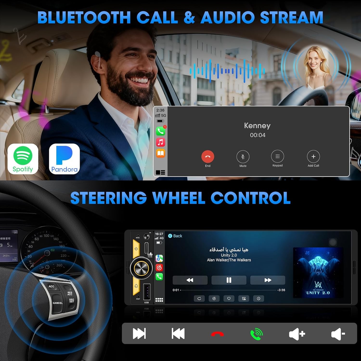 AKAMATE Wireless Single Din CarPlay Stereo: 6.5 Inch Wireless Android Auto