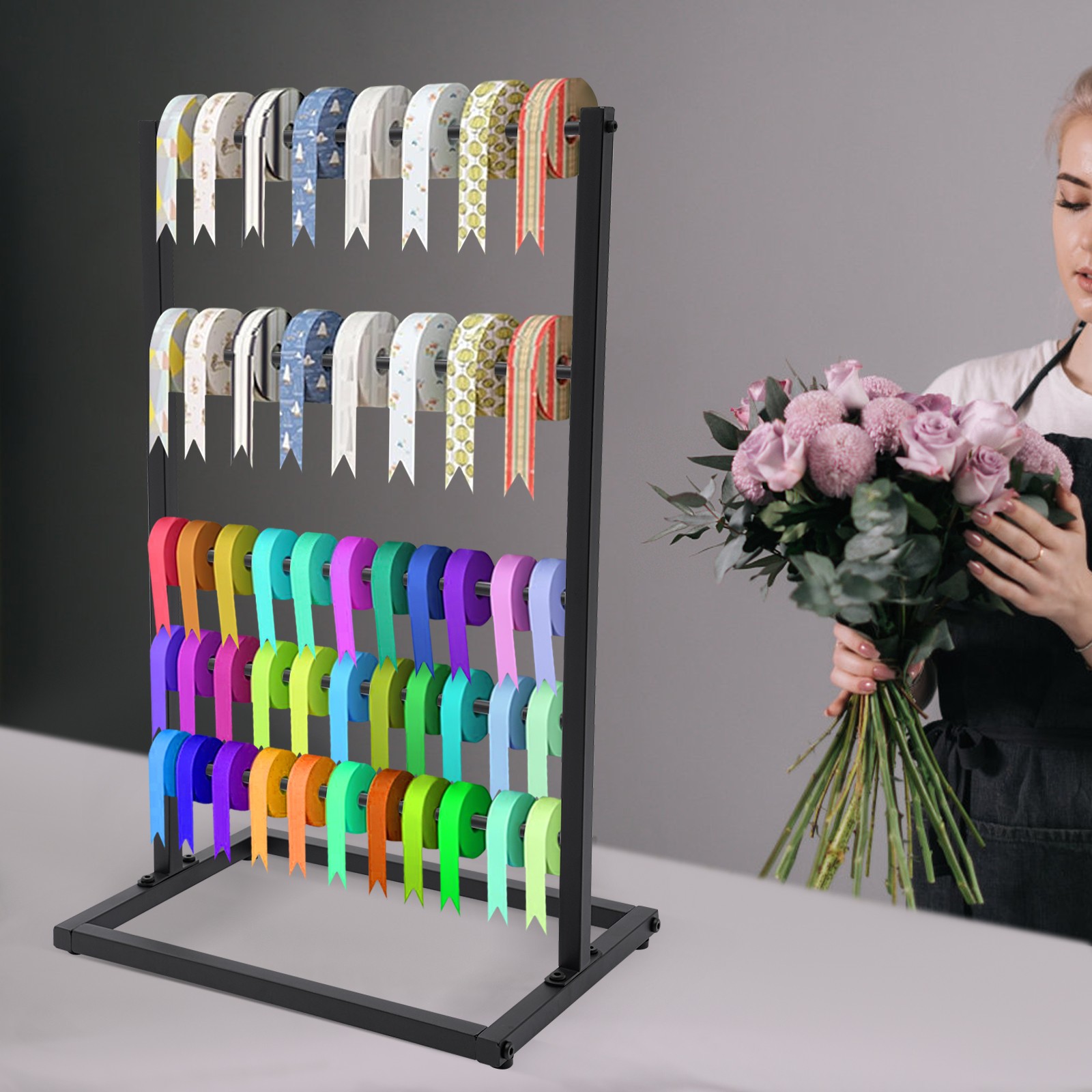 5Tier Freestanding Ribbon Organizer Rack 5 Tier Organizer Metal Ribbon Holder US