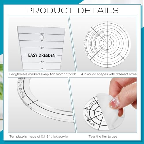 5 Pcs Acrylic Quilting Template Ruler,,Shape Transparent Classic