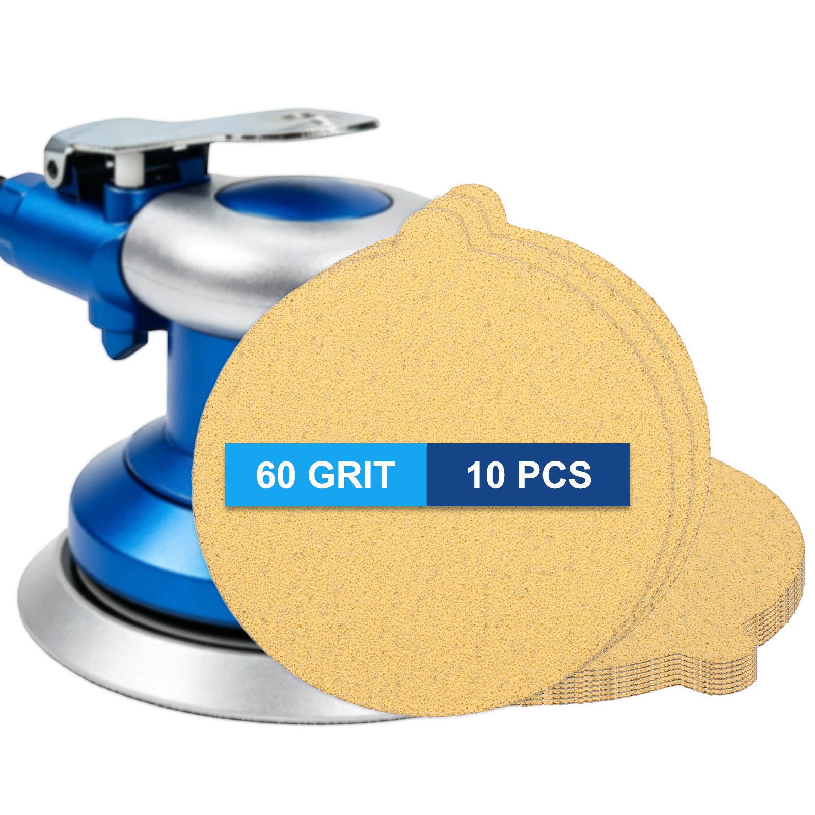 10 Pack 5" Yellow PSA Sanding Discs with Tab 60Grit Self-Adhesive Back Sandpaper