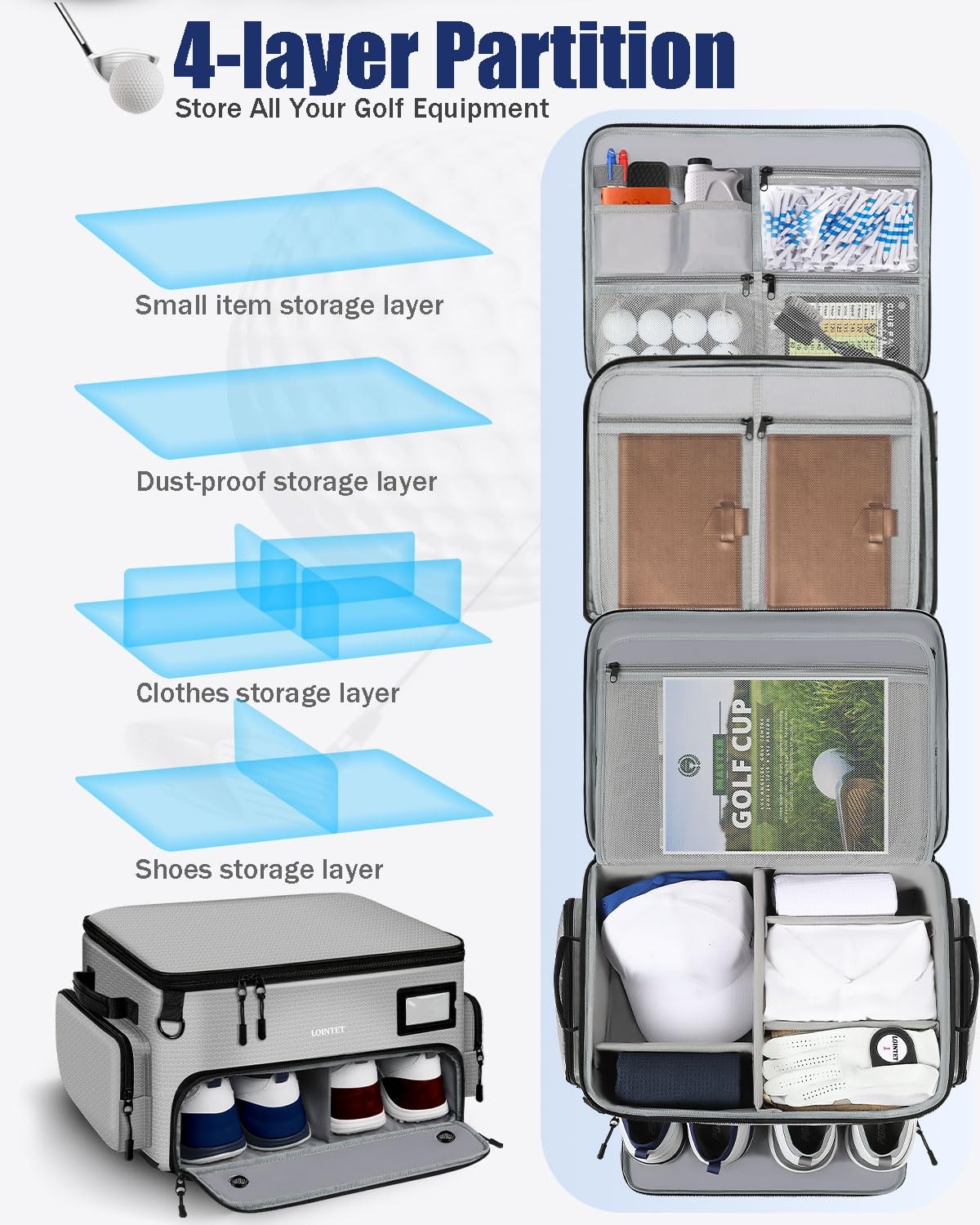 LOINTET Golf Trunk Organizer, Waterproof Car Locker with Separate Gray