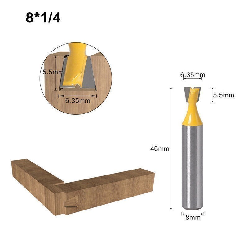 Durable 8mm Shank Carbide Dovetail Joint Router Bit Set Woodworking Cutter Tool