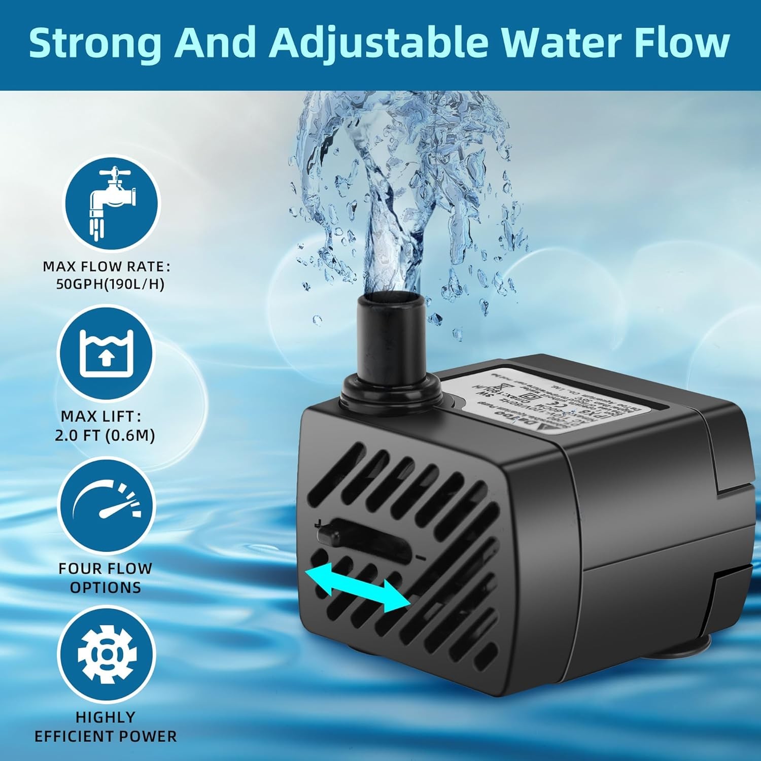 Mini Submersible Fountain Water Pump with LED Light 50GPH 3W Small Ultra Quiet W