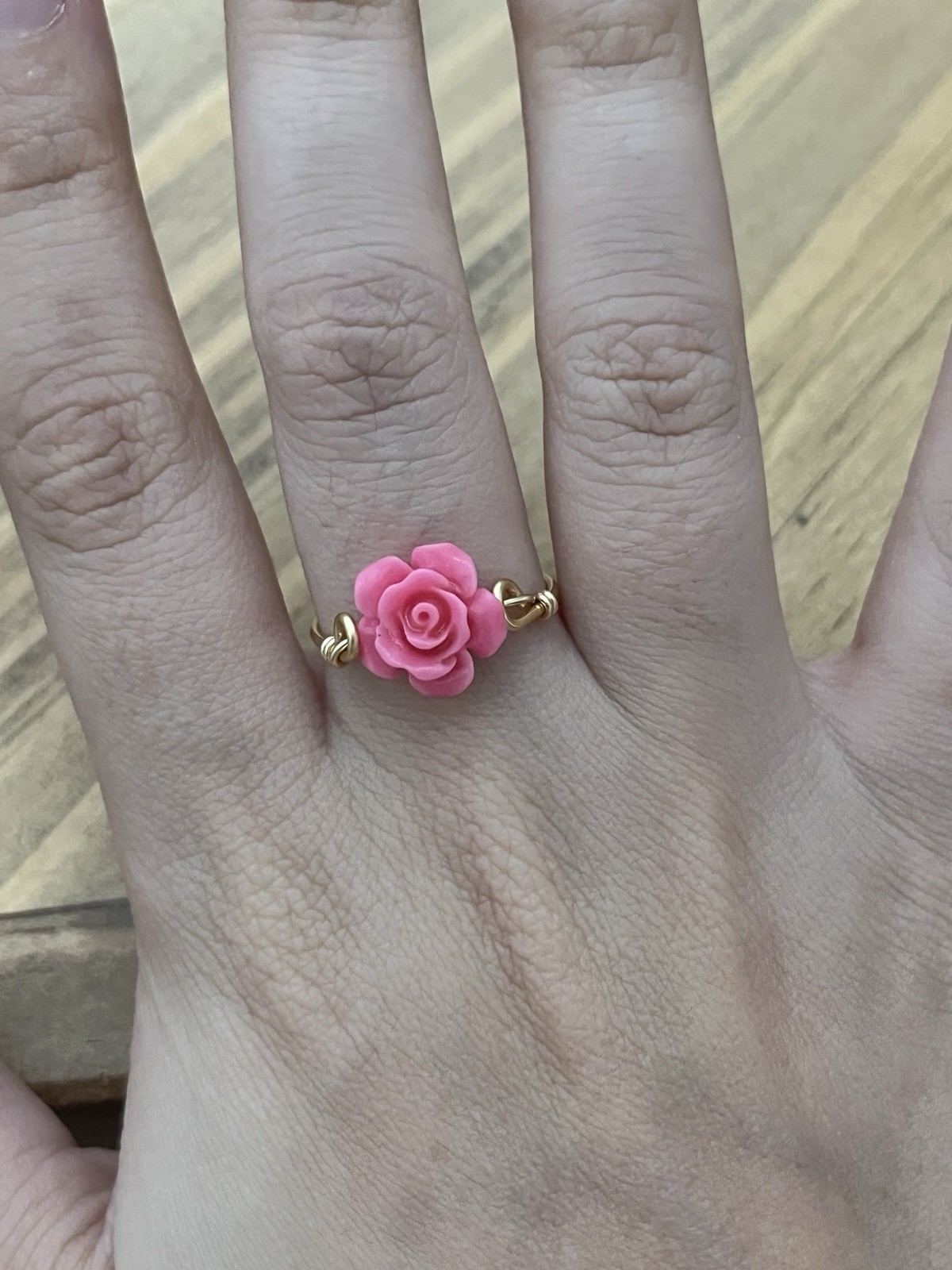 Pink Rose Gold Wire Wrapped Handmade Women’s Ring Size 7.5”