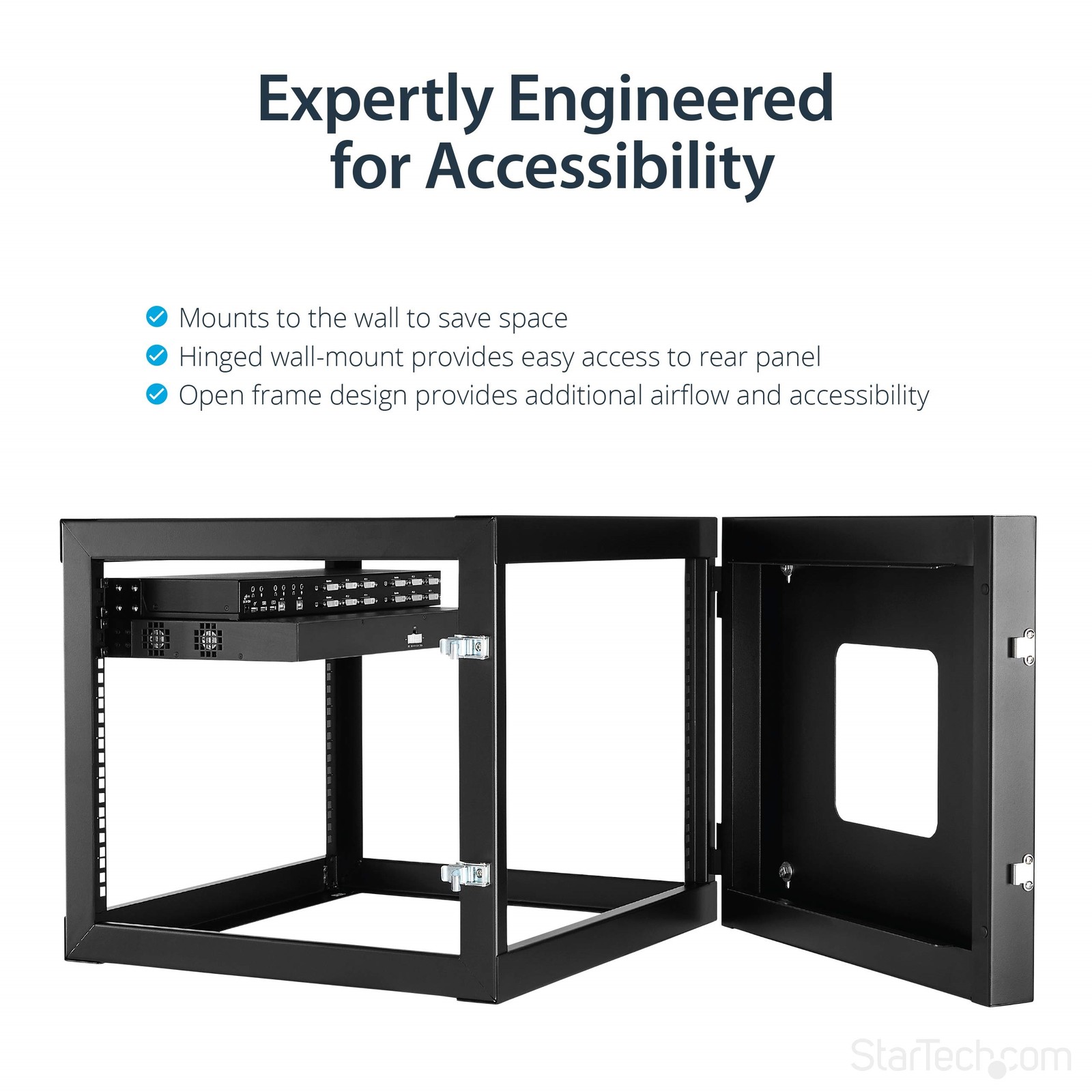StarTech 8U 22in Depth Hinged Open Frame Wall Mount Server Rack