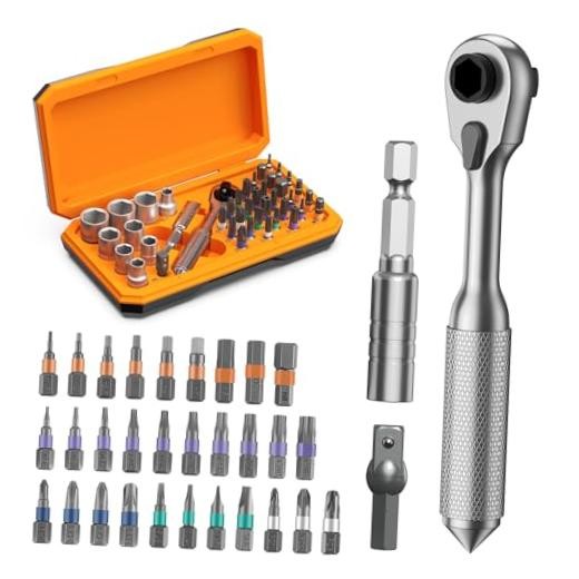 1/4" Drive Socket Set, 42 in 1 Ratchet Wrench Set with 30PCS Screwdriver, 9PCS