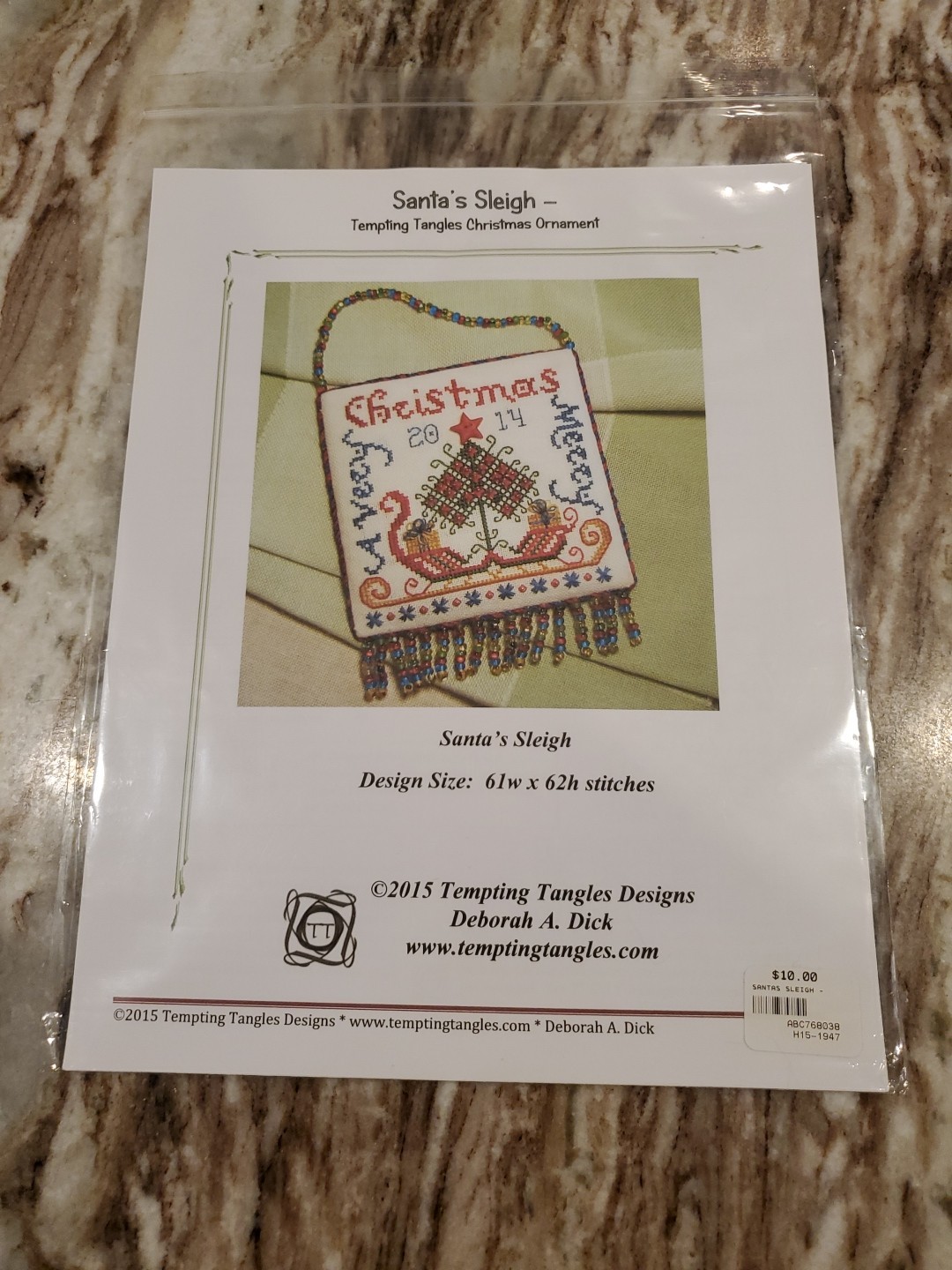 Tempting Tangles Designs Cross Stitch Chart: Santa's Sleigh Christmas Ornament