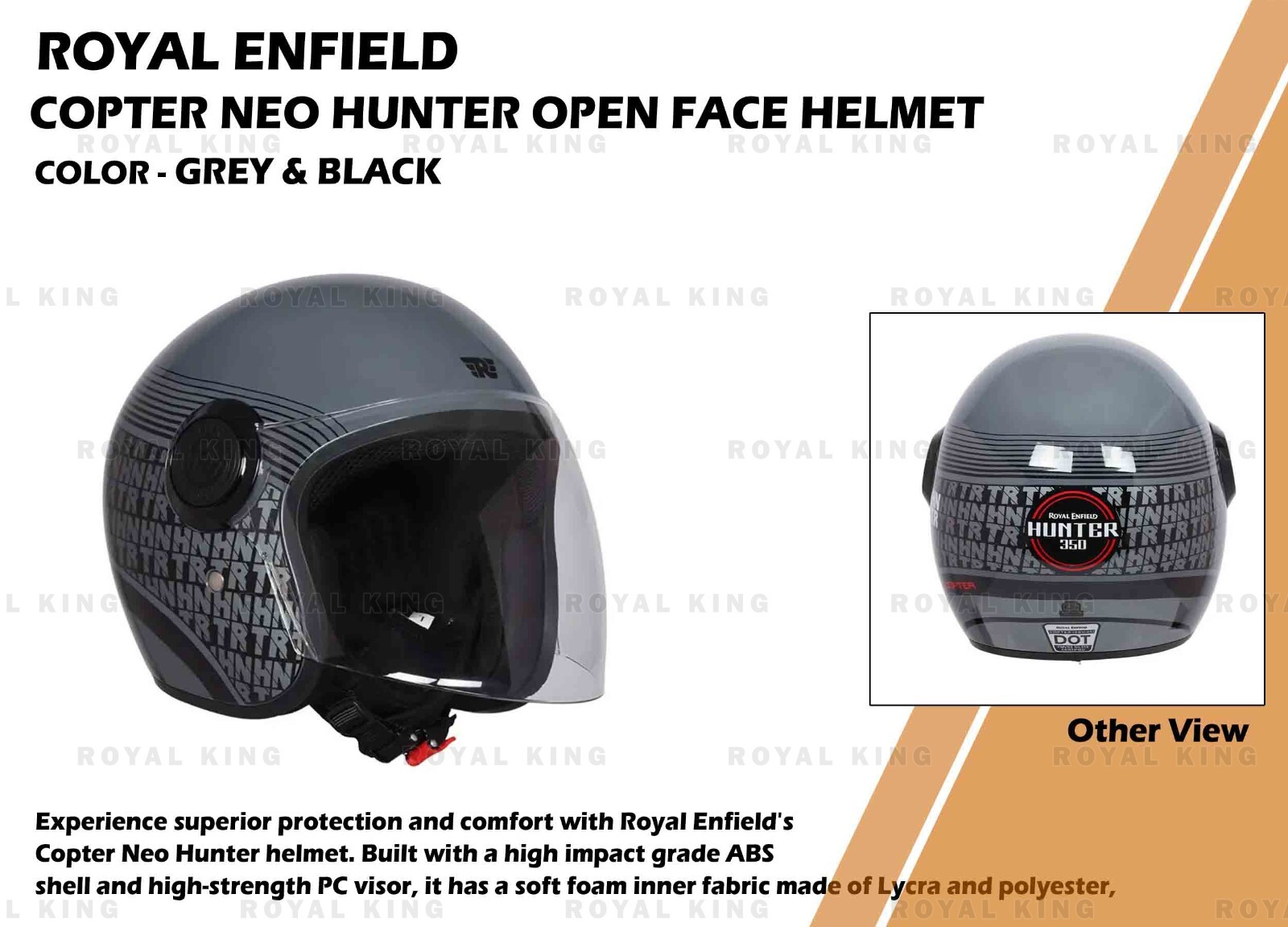 ROYAL ENFIELD COPTER NEO "HUNTER OPEN FACE HELMET GREY & BLACK"