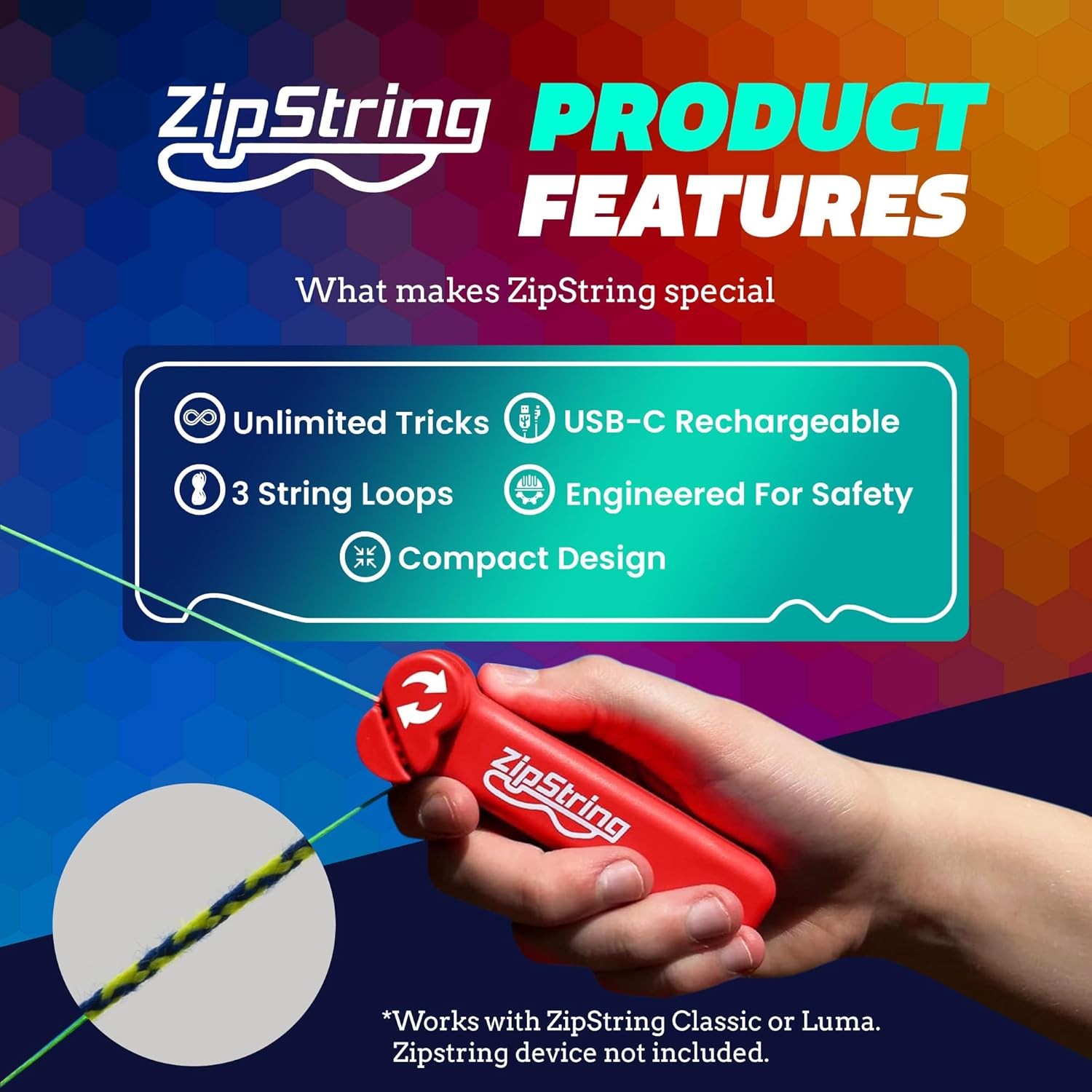 ZipString Chameleon Strings 3 Pack Glow in Dark for Rope Launcher Shark Tank