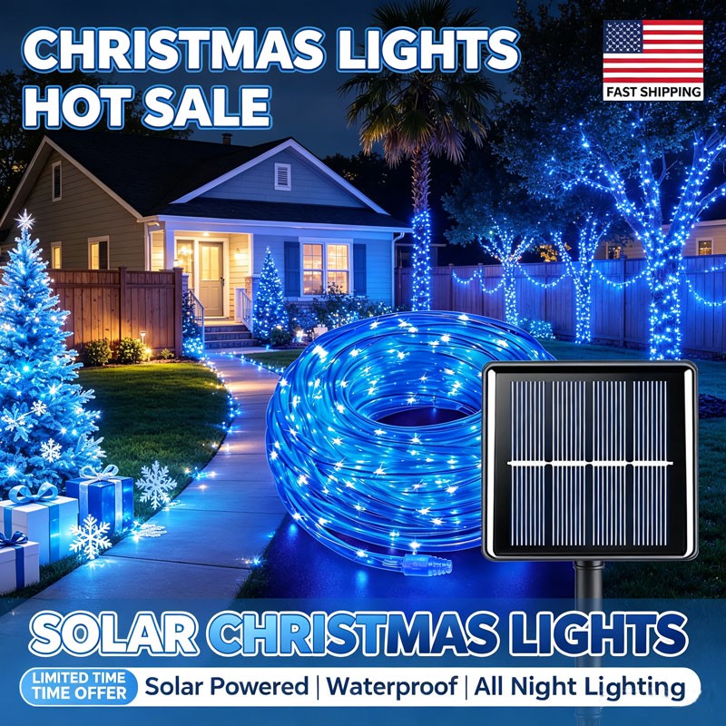 LED Solar Rope Fairy Lights Outdoor Garden Patio Backyard Pool Blue String Light