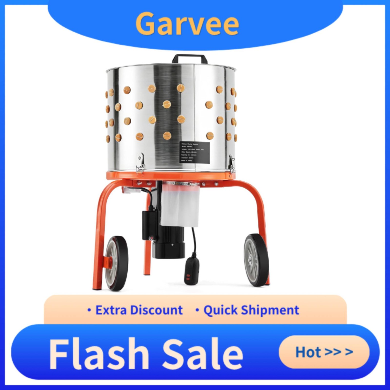 20" Stainless Steel Chicken Plucker Machine 500W Automatic Poultry Defeathering