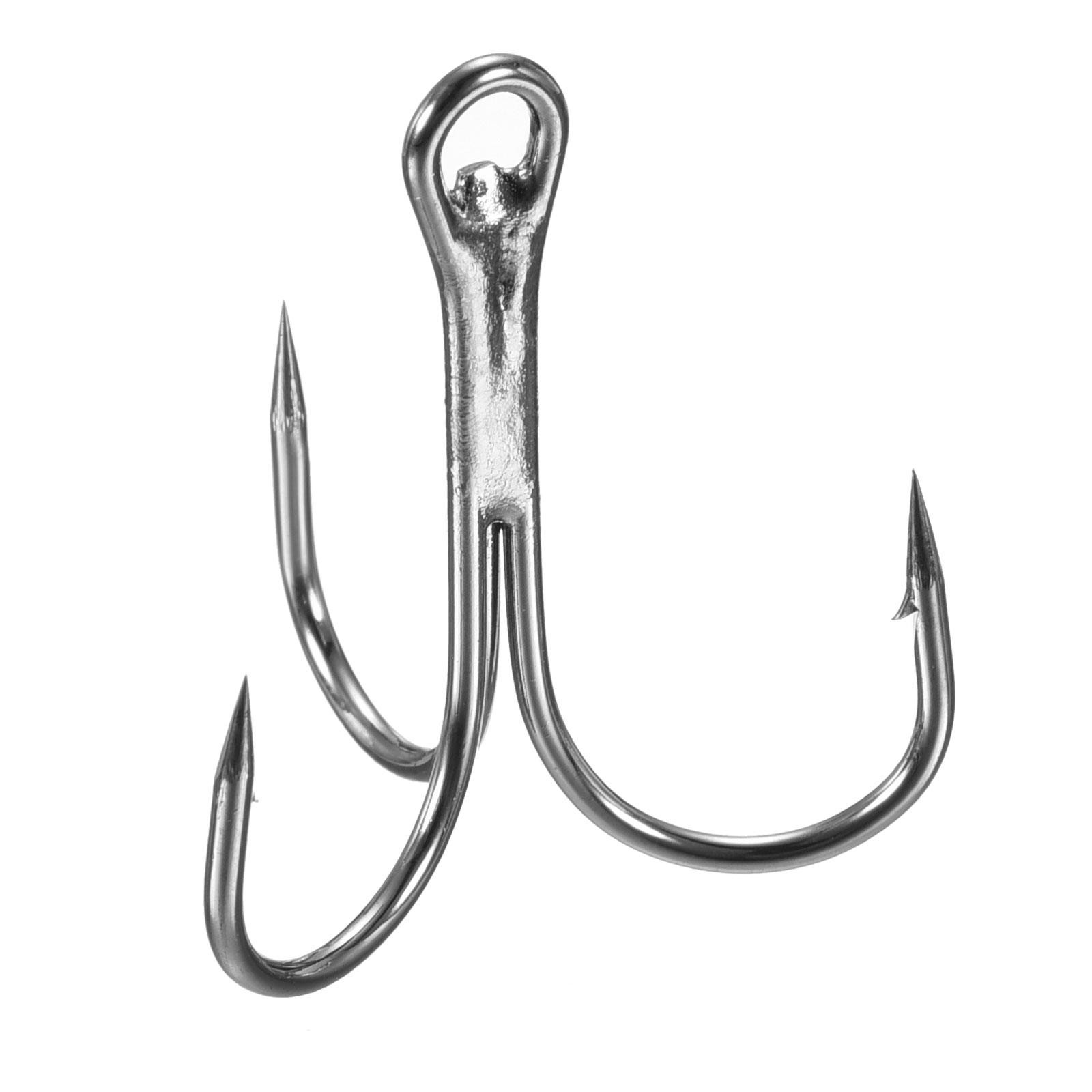 50Pcs 1/0# 1.26" Treble Fish Hooks Carbon Steel Sharp Bend Hook w Barbs Black