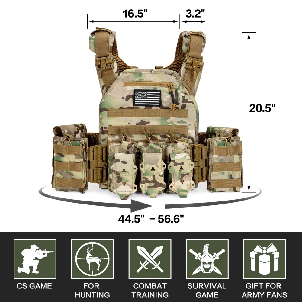 Adjustable Combat Vest, Breathable Mesh, MOLLE Webbing, for Hiking & Airsoft