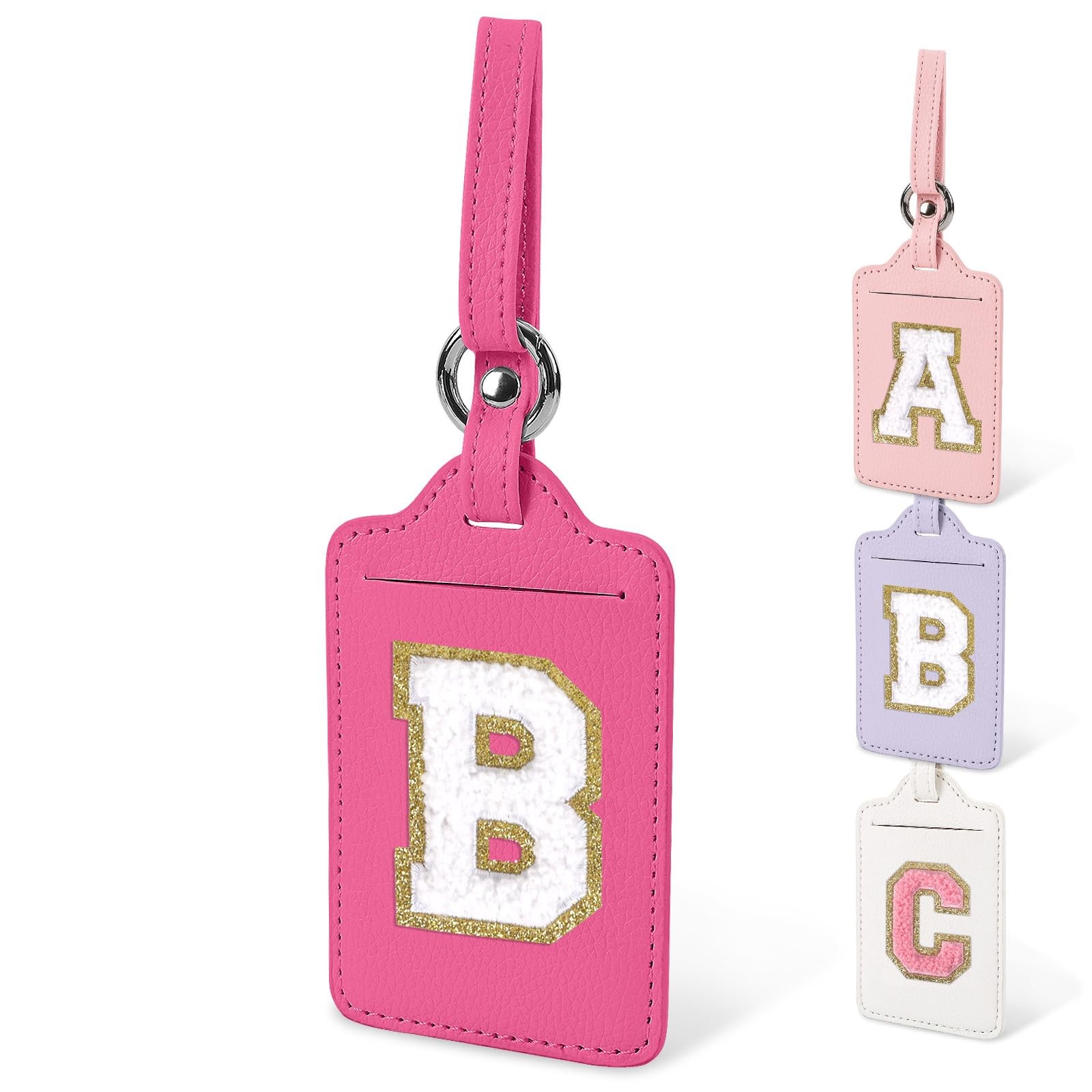 Initial Luggage Tags for Suitcases, Cute Letter B, Rosered/White-letter