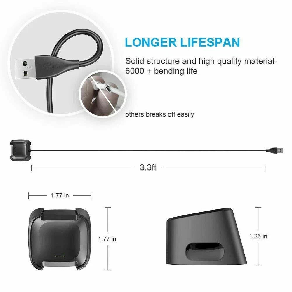 For Fitbit Versa / Versa Lite / Versa 2 USB Charger Charging Power Dock Cradle