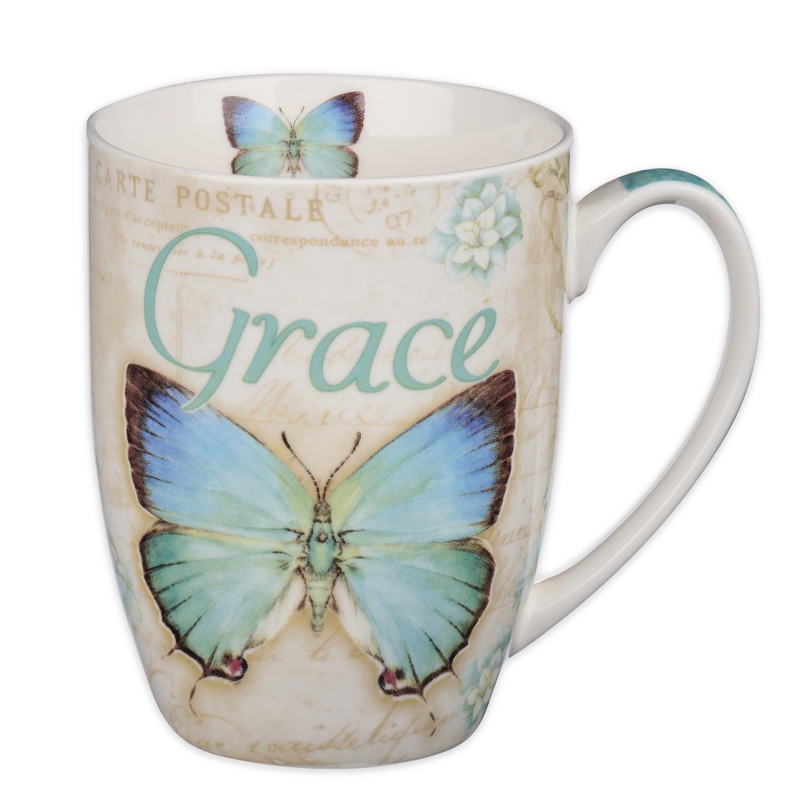 Blue Butterfly Coffee Mug 12 oz Ceramic Inspirational Christian Gift