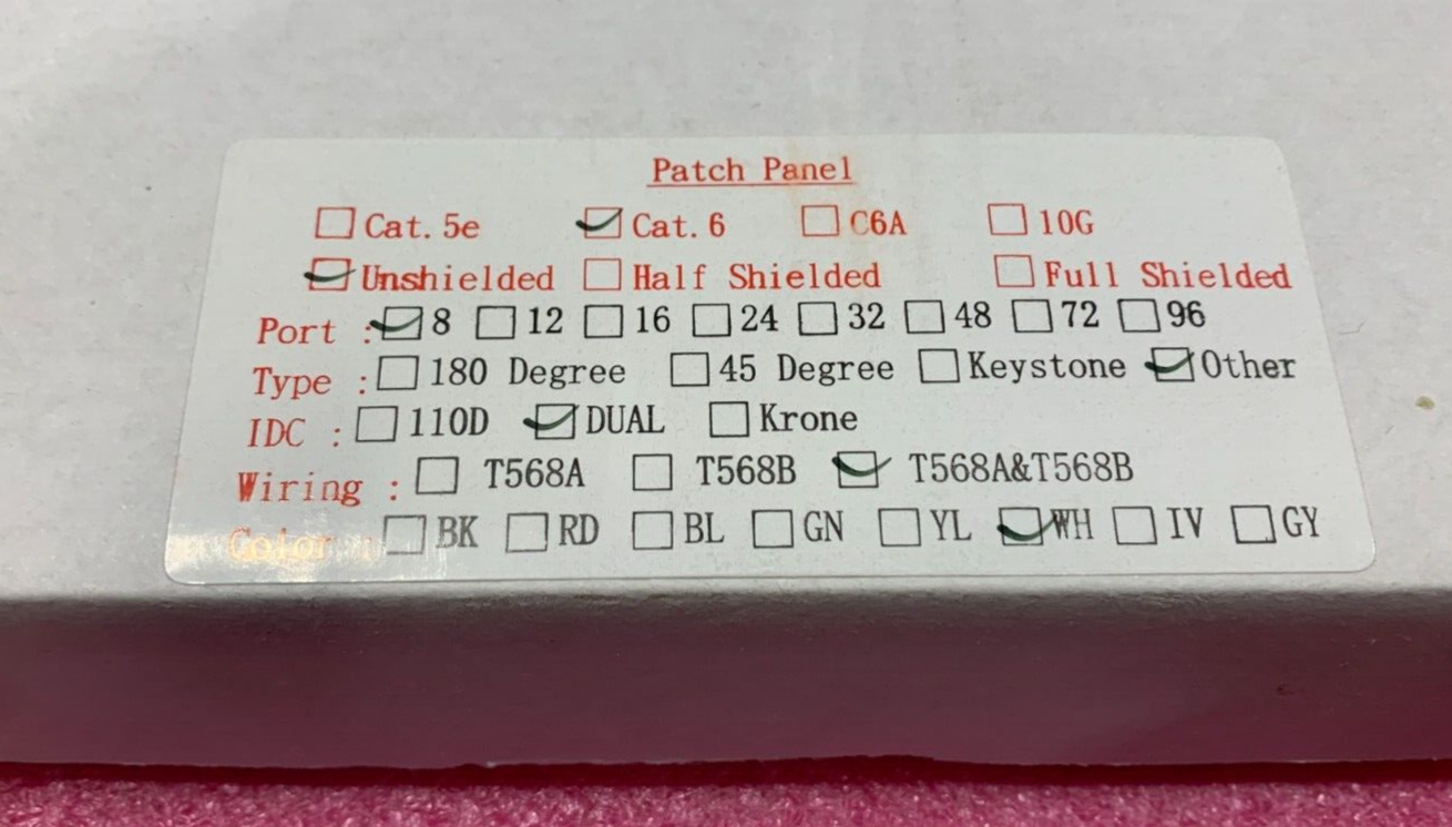 Universal CAT.6 Unshielded 8 Port Dual IDC T568A/B Patch Panel White