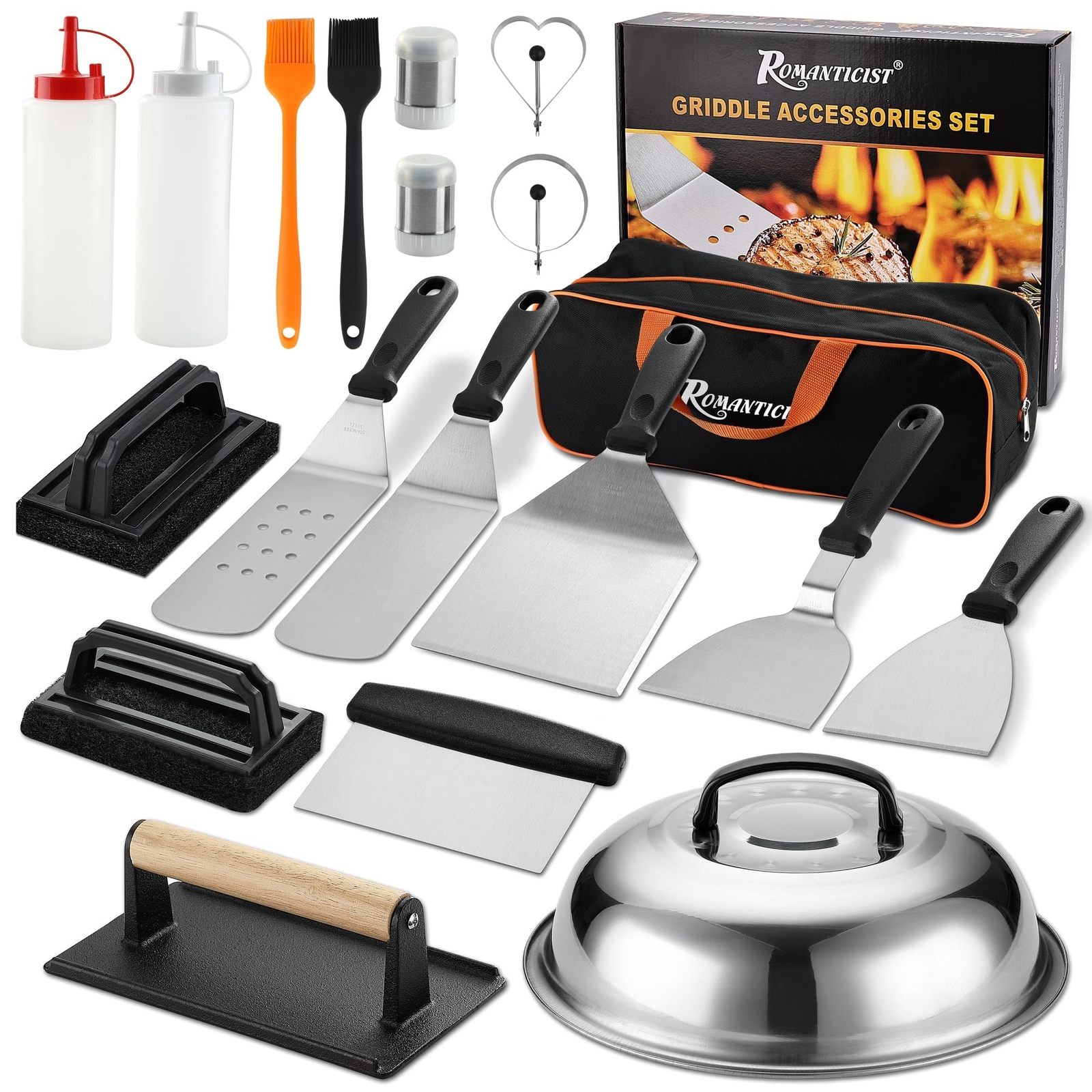 ROMANTICIST 19PCS Griddle Accessories Set - Flat Top Teppanyaki Spatula Set w...