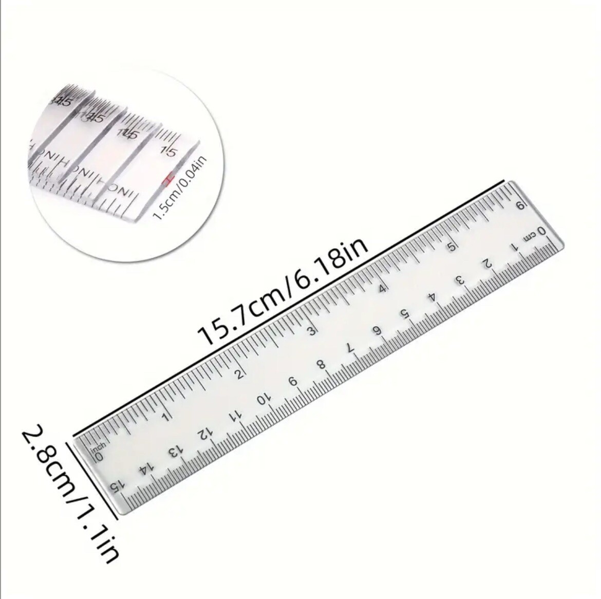 6 Inch Clear Ruler Light - 15 Centimeter/Inch Measure - Plastic Card For Grading