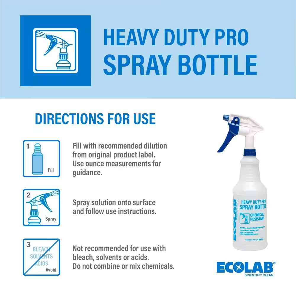 ECOLAB Heavy Duty Pro Spray Bottle, 32 oz, 3 Pack