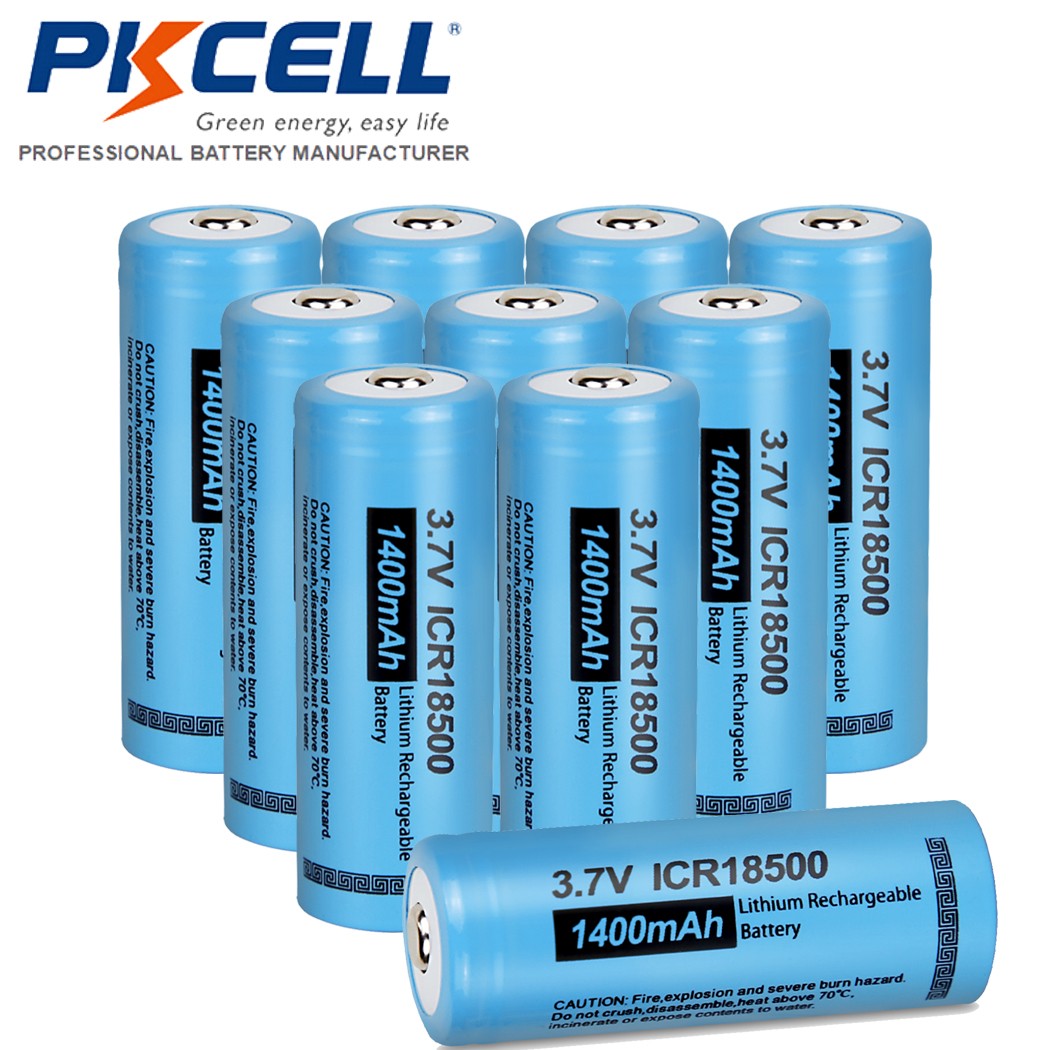Up to 10x 3.7V 18500 1400mAh Rechargeable Li-ion Batteries Button Top For Lights