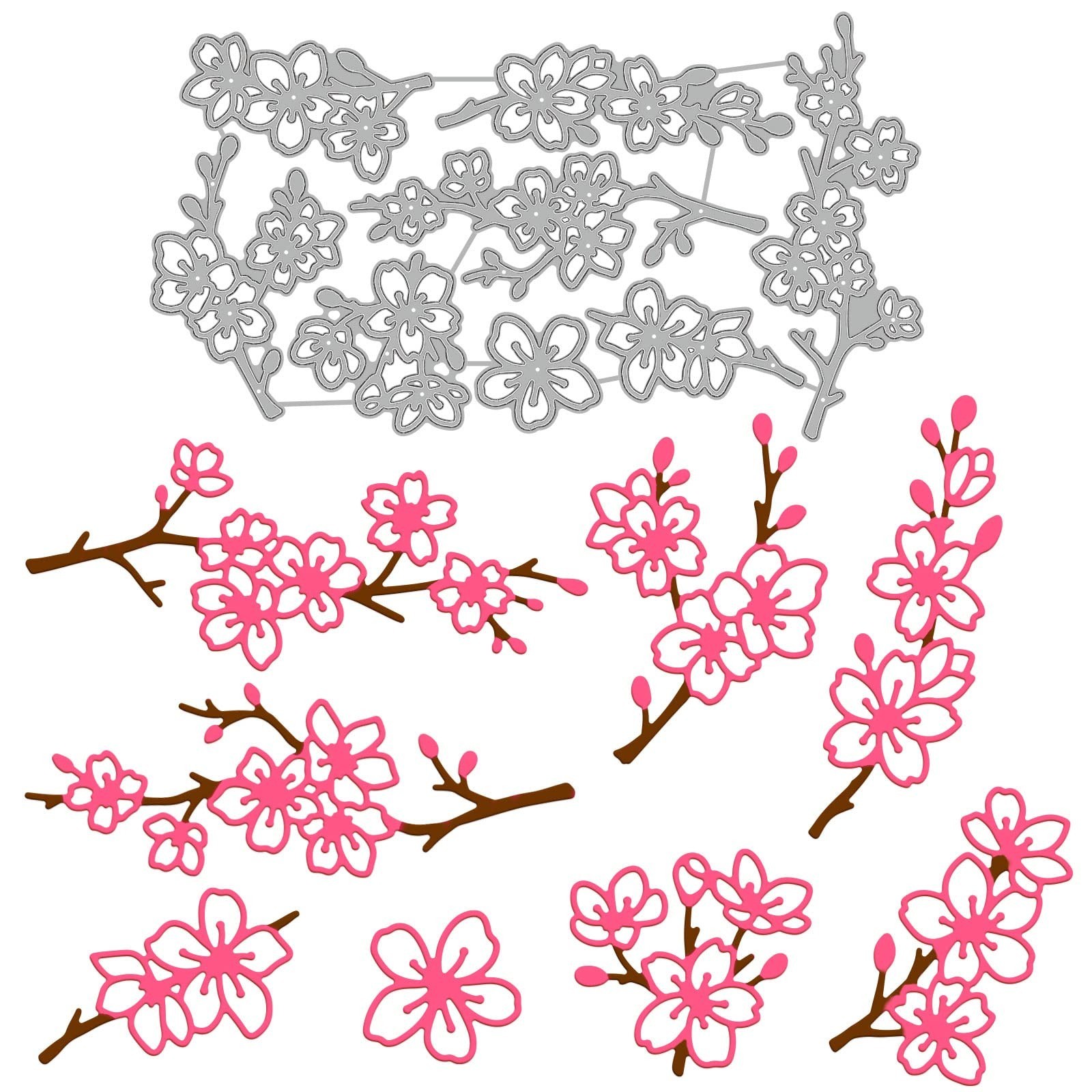 GLOBLELAND Cherry Blossoms Cutting Dies for Card Making Flowers Branch Cut Di...