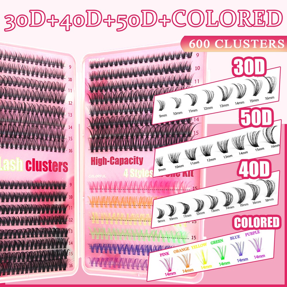 Black & Colorful Large Capacity Single Cluster Eyelash Book - Mixed Volumes