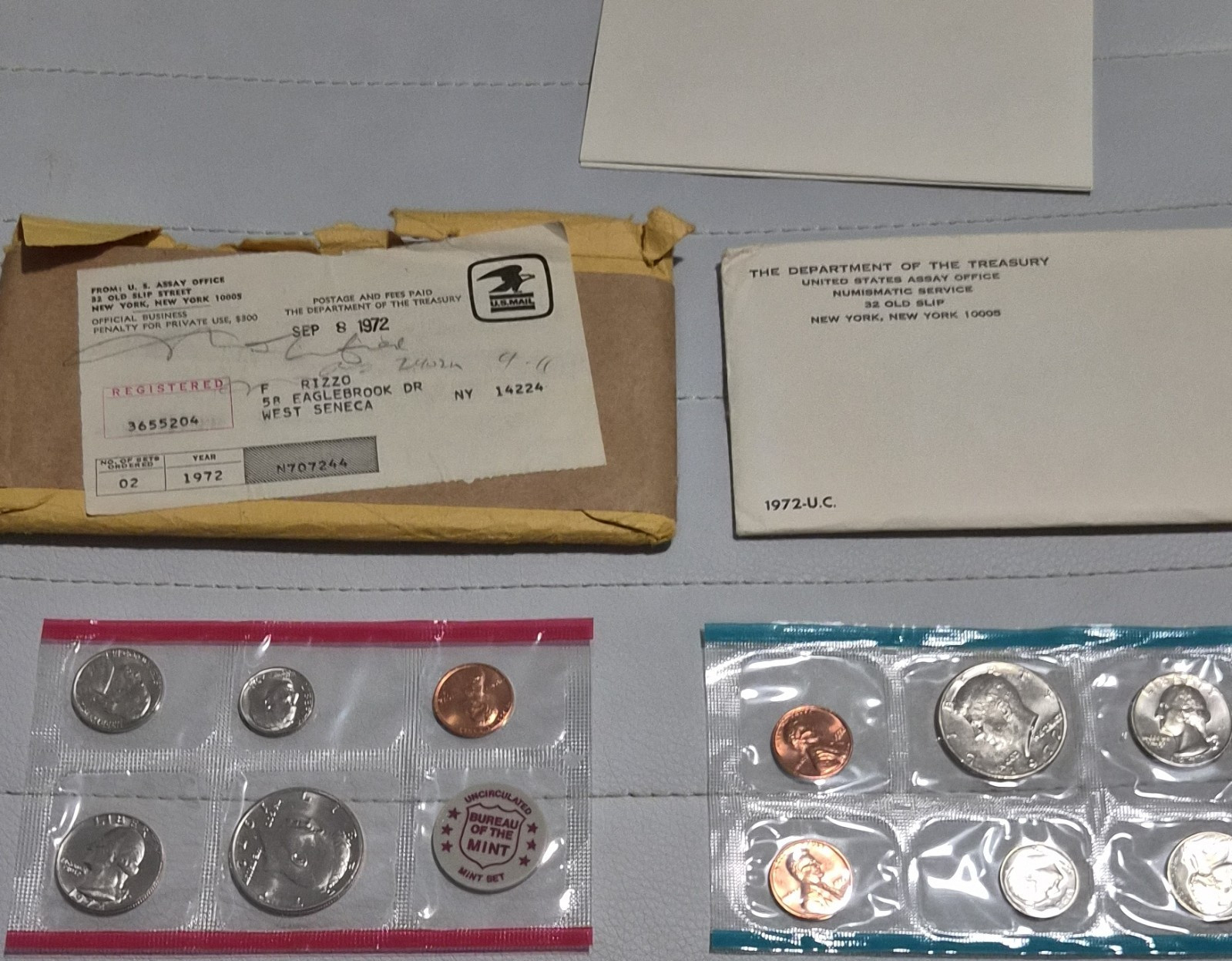 U.S. Mint 1972 Uncirculated Coin Set w/ Original Envelope Philadelphia & Denver