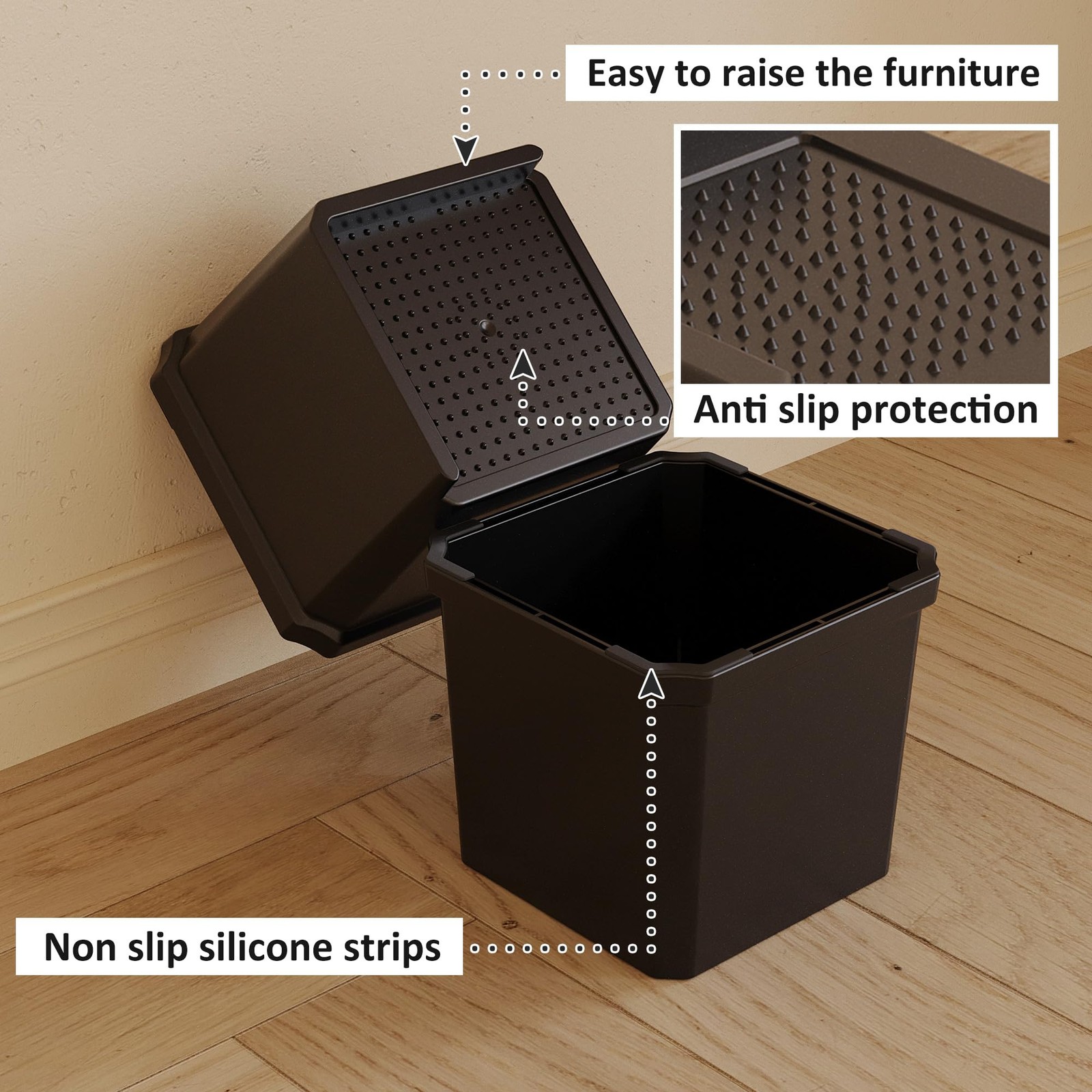 6 PCS L Shape Bed Risers 4 Inch Heavy Duty Oversized Lifts 1500 lbs Black