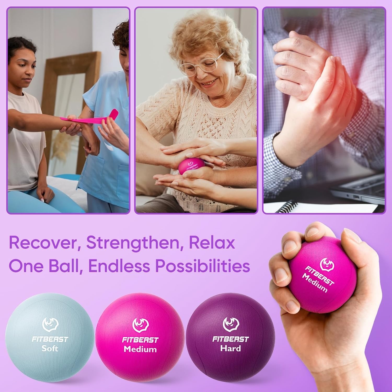 6-Piece Grip Strength Trainer & Stress Balls Set for Recovery & Hand Therapy