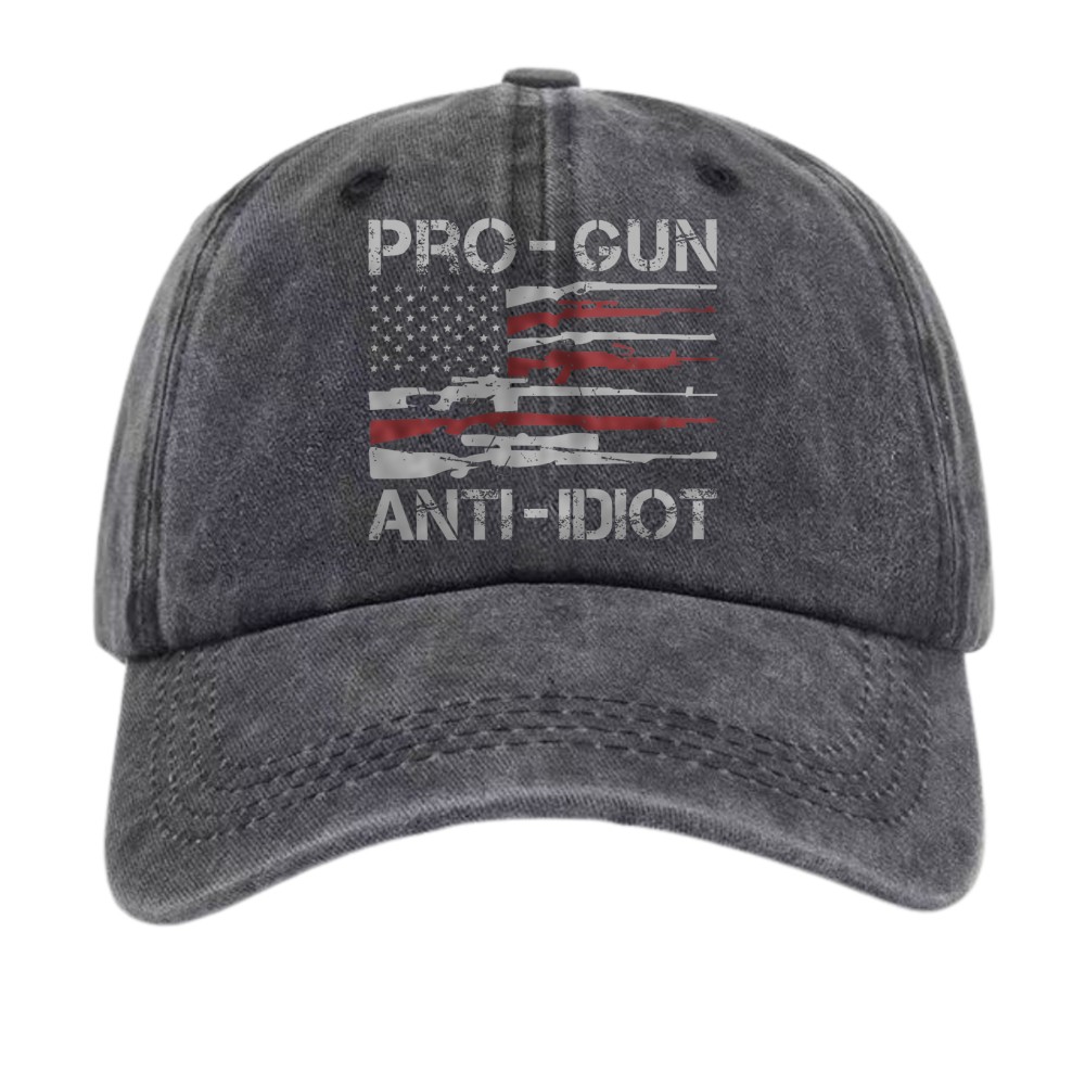 Pro-Gun Anti-Idiot Baseball Cap with Flag Dad Hat-Gun Rights Supporter Headwear