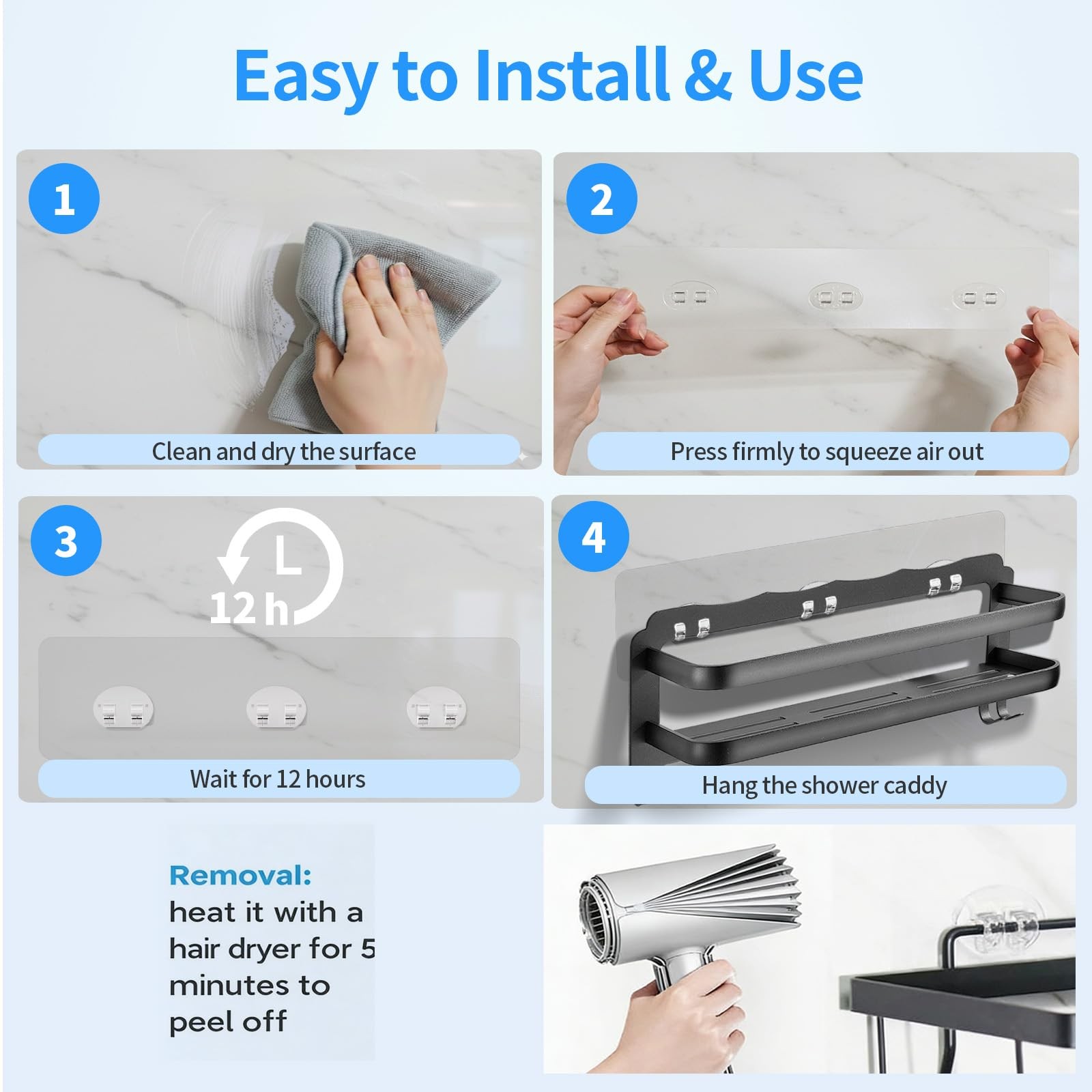 IOMDRWU Elegant Shower Caddy Adhesive Replacement, 6 PCS universal, Clear