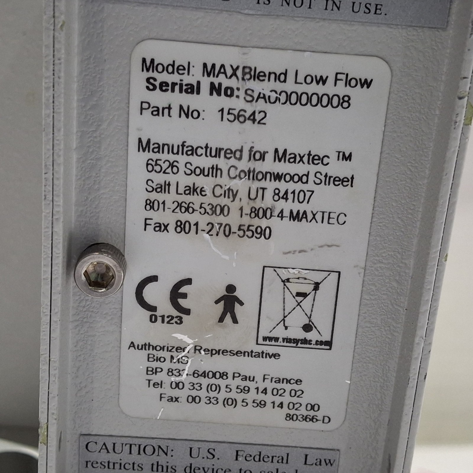 Maxtec, Inc. MAXBlend Low Flow Air/Oxygen Blender