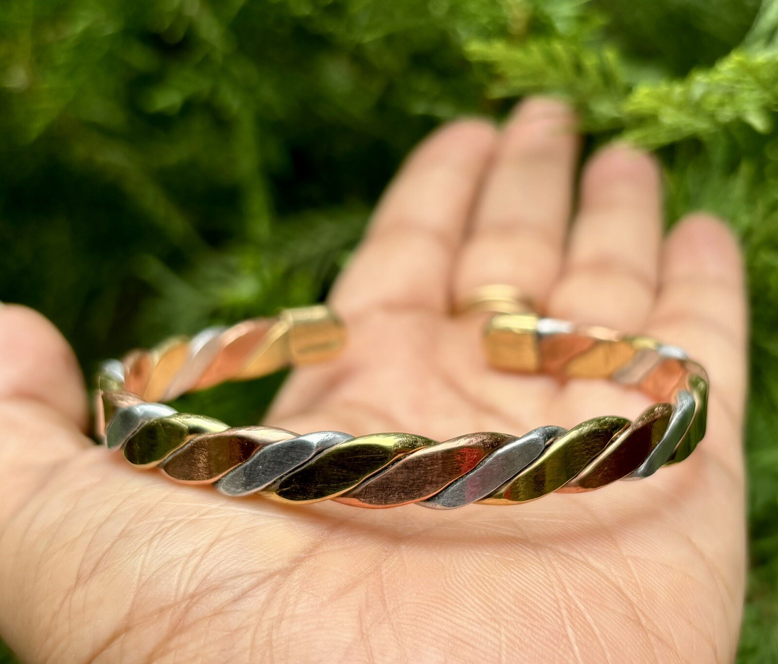 1Pc Pure Ashtadhatu, Copper Brass Silver Healing Bangle Cuff Bracelet Spiritual